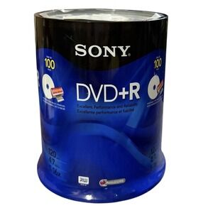 Sony DVD+R 4.7GB 120min 1-16X Recordable Blank Video Discs 100 Pack NEW SEALED
